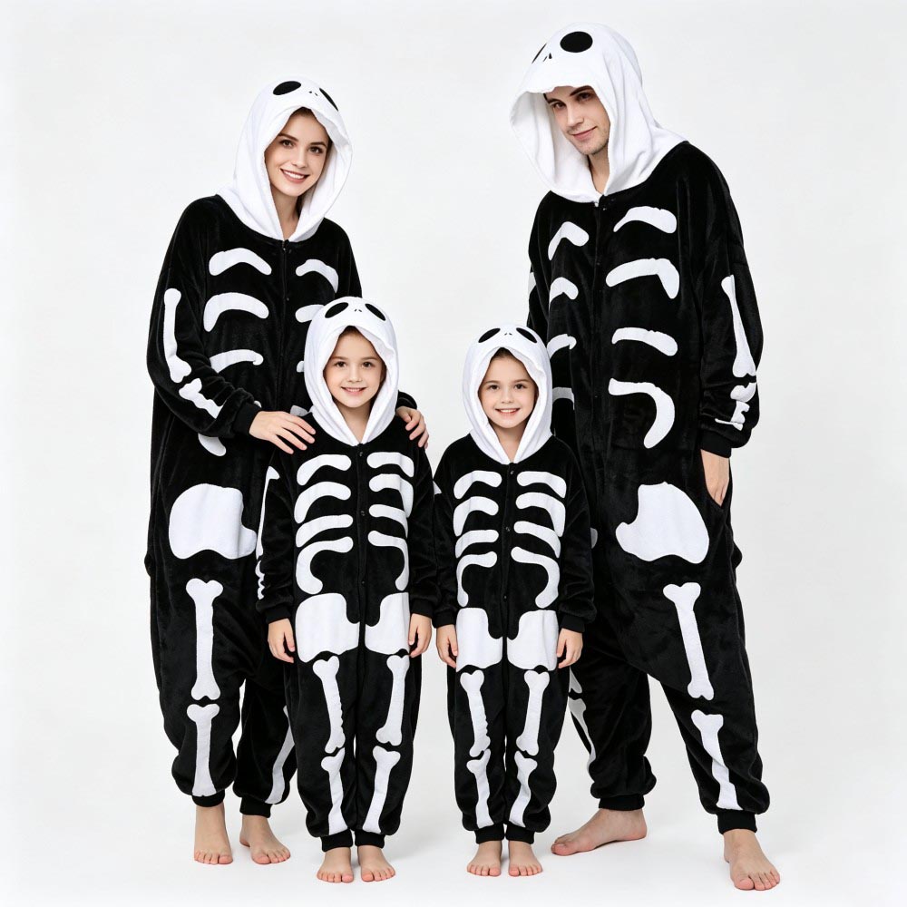 Fleece Hoodie Lined - Family Matching Halloween Skeleton Onesie Pajamas