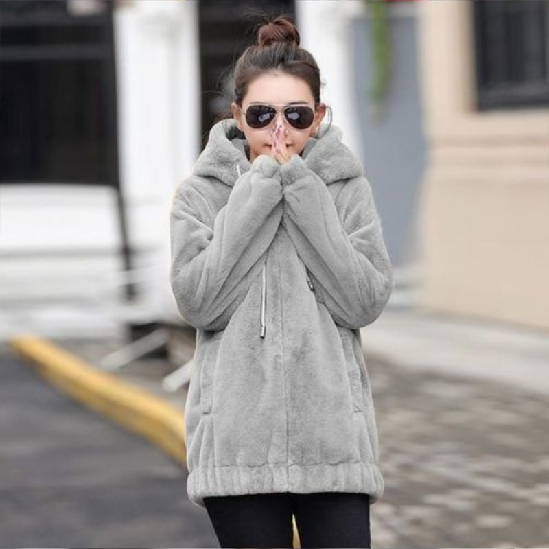 Plain with Zipper Female Hoode - đánh giá và giá Winter Clothing Drawing