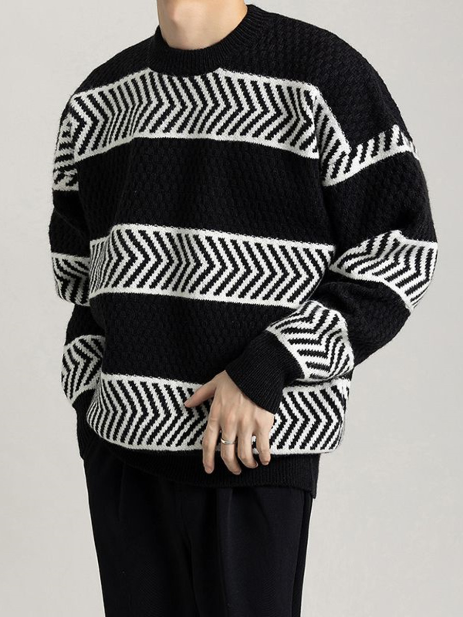 Casual Loose Stripes Pullover  - đánh giá và giá Winter Clothing Colors