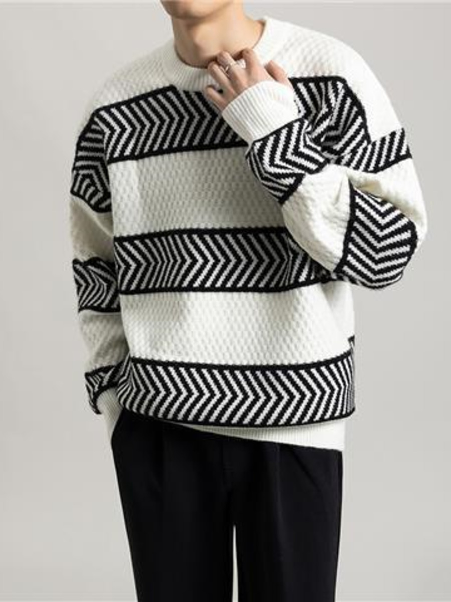 Casual Loose Stripes Pullover  - đánh giá và giá Winter Clothing Colors