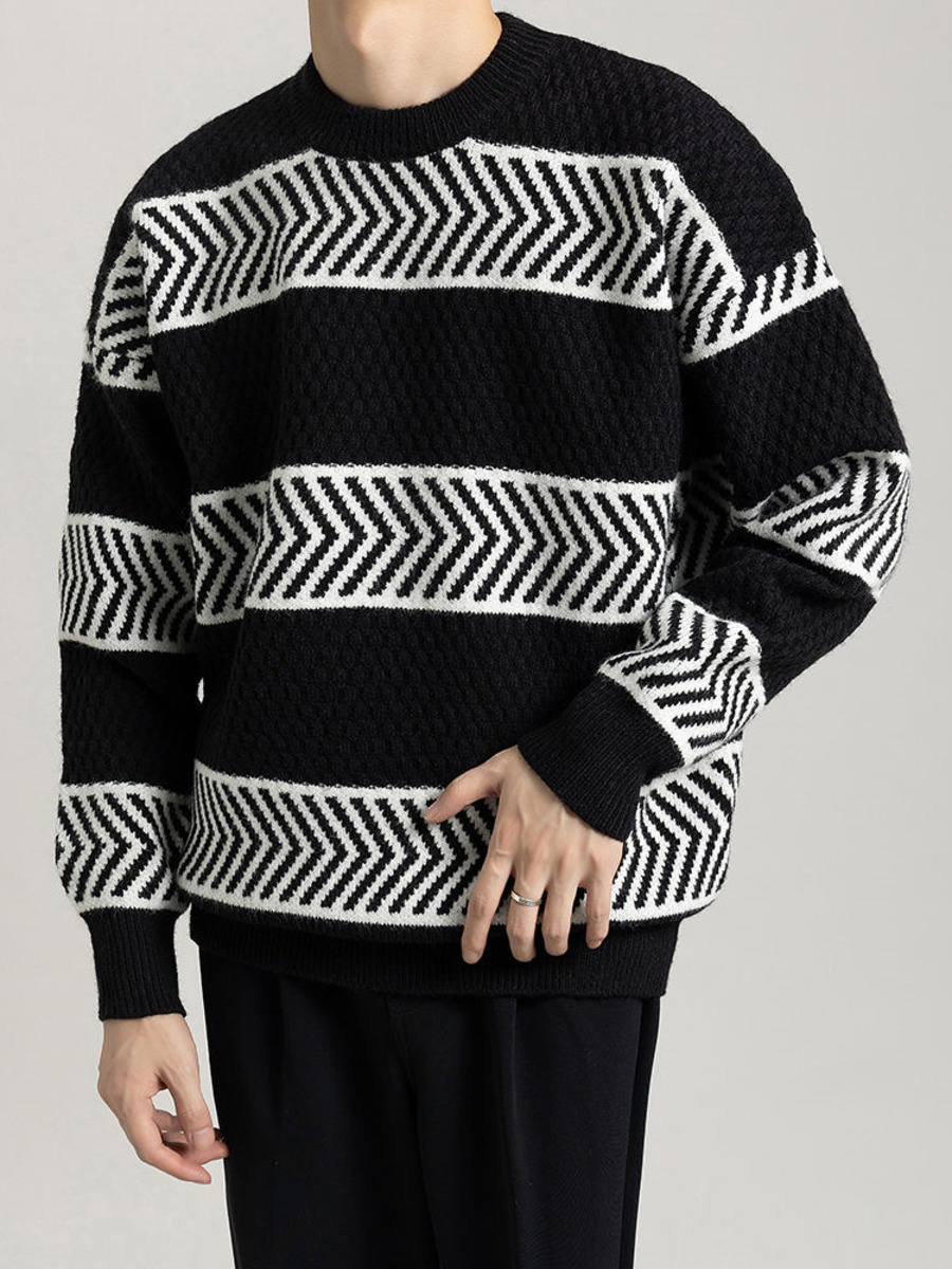 Casual Loose Stripes Pullover  - đánh giá và giá Winter Clothing Colors