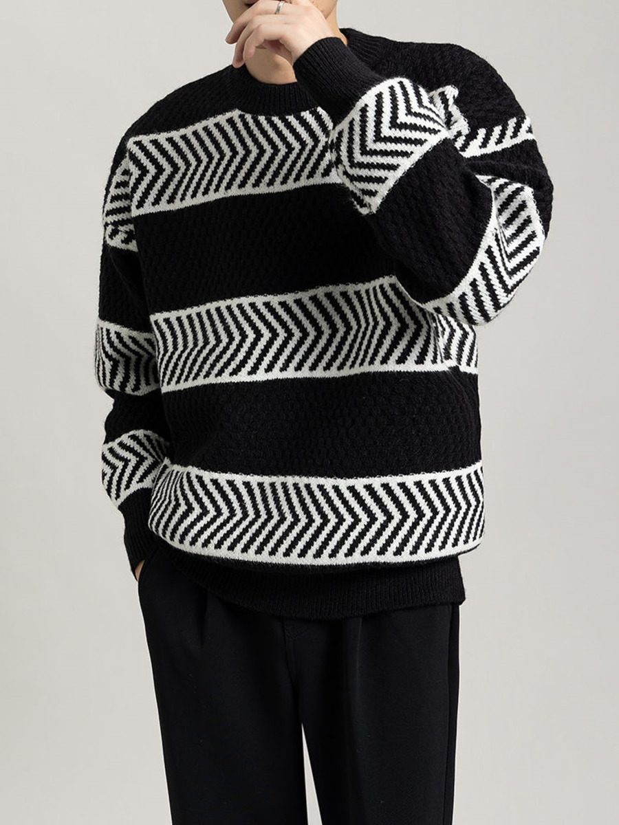 Casual Loose Stripes Pullover  - đánh giá và giá Winter Clothing Colors